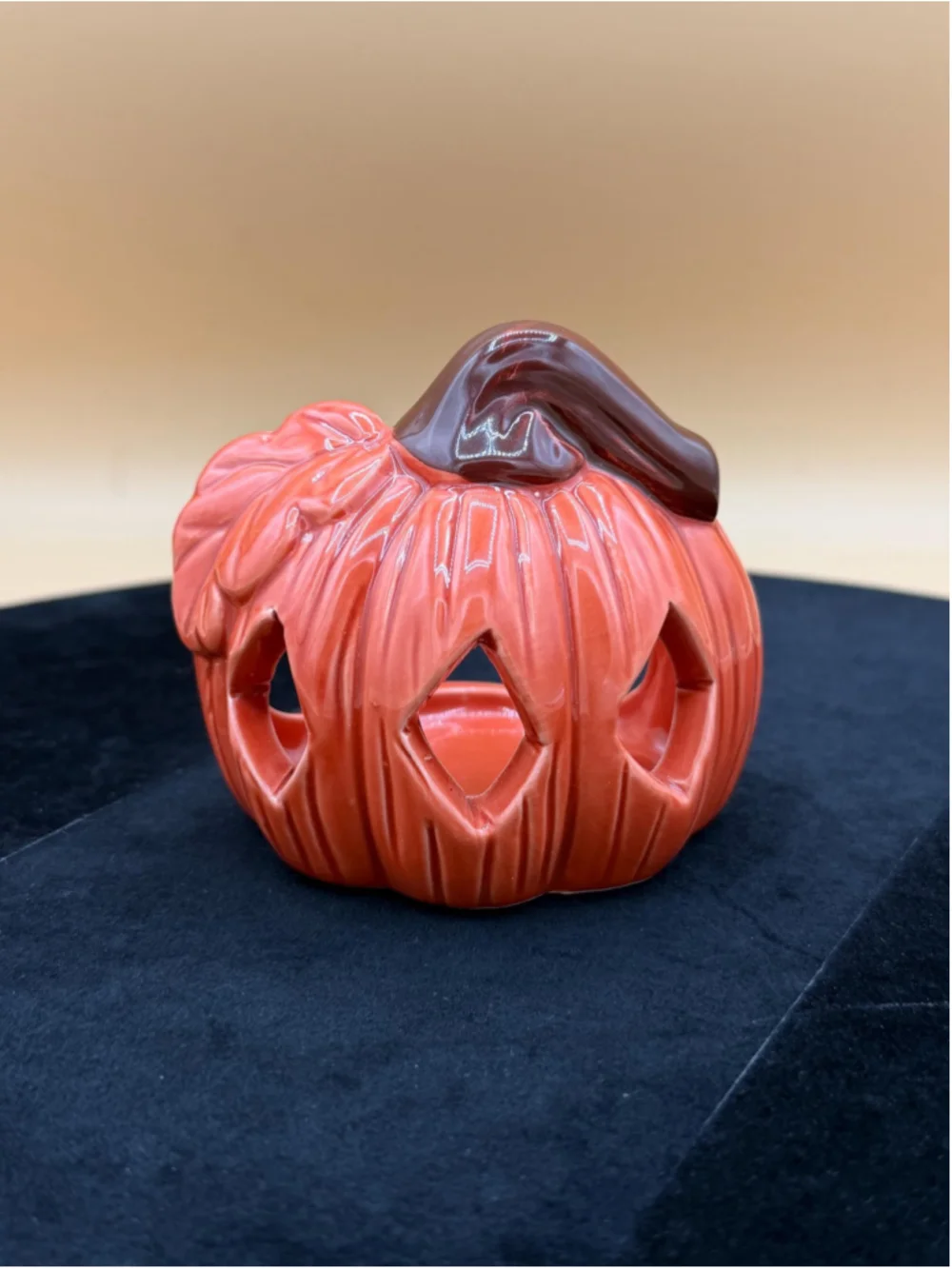 Ceramic Pumpkin Tealight Candle Holder Luminary Orange Brown Fall Halloween